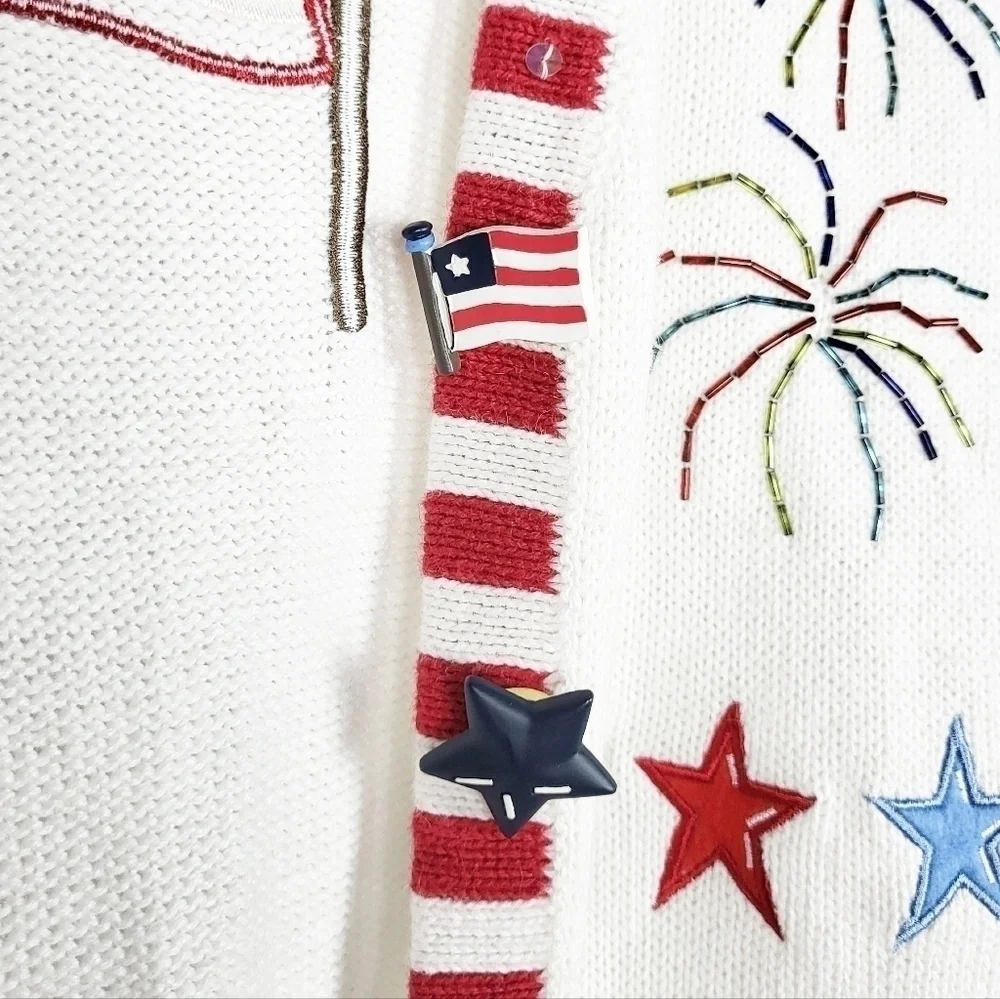 NWOT VTG Quacker Factory embroidered beaded patriotic cardigan sweater America - Picture 5 of 9